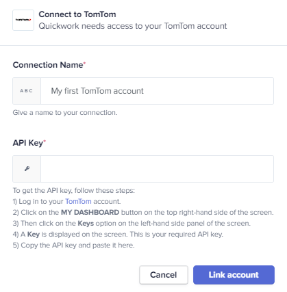 TomTom: Connecting your account – Quickwork Support Center