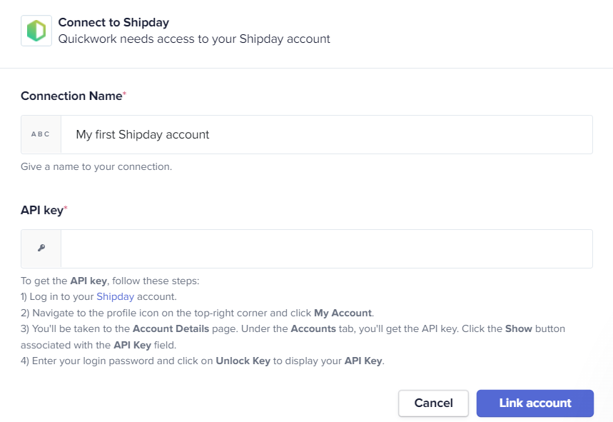 Shipday : Connecting your account – Quickwork Support Center